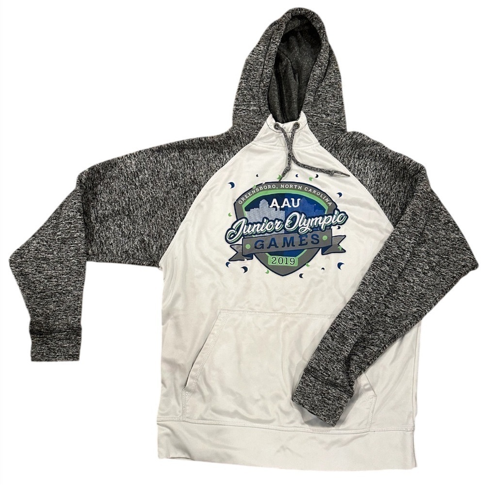 AAU Junior Olympic Games Gray and White Hoodie Sweatshirt Meduim